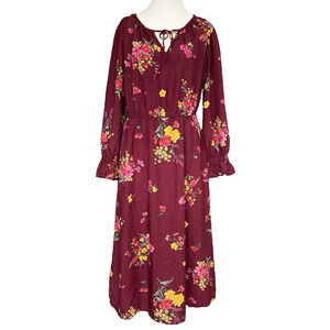Old Navy Floral Peasant Midi Dress Size L Cottagecore Boho Prairie Feminine